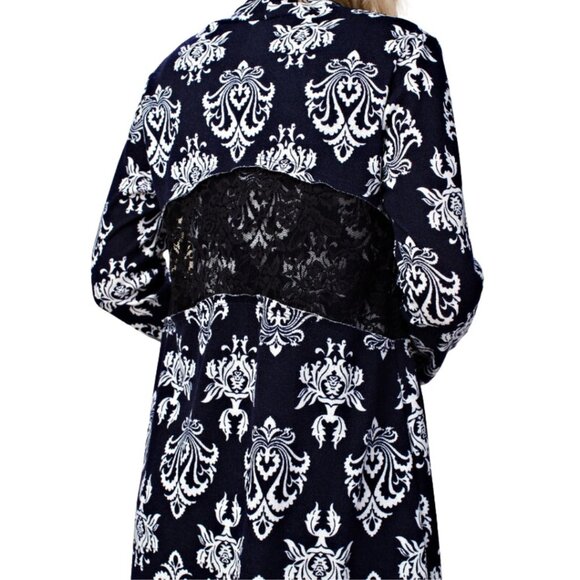 VOCAL Navy & White Damask Print Cardigan Sweater S-XL‎ NWT - Picture 3 of 12